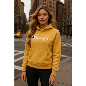 Champion Yellow Reverse Weave Hoodie Thick Warm Cozy Streetwear Winter Lounge M